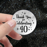 Black and Silver 40th Birthday Thank You Circle Label Stickers - 40 Pack