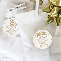 Personalized White and Gold Thank You Favor Labels - 40 Stickers