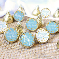 Personalized Gold Confetti: Blue - It's a Boy  Baby Shower Favor Stickers - 180 Stickers