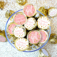 Personalized Gold Confetti: Pink - It's a Girl Baby Shower Favor Stickers - Fits on Hershey's Kisses - 180 Stickers