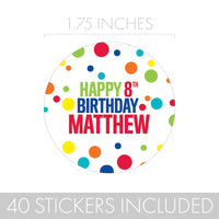 Personalized Rainbow Dots - Kid's Birthday, Adult Birthday -  Favor Labels - 40 Stickers