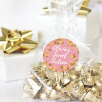 Personalized Sweet Sixteen: Pink & Gold - Birthday Party Favor Stickers - 40 Stickers