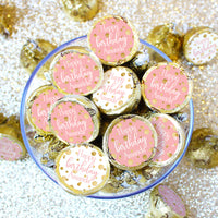 Personalized Gold Confetti: Pink - Birthday - Party Favor Stickers - Fits on Hershey's Kisses -  180 Stickers