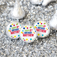 Personalized Rainbow Dots - Kid's Birthday, Adult Birthday - Party Favor Stickers - Fits on Hershey's Kisses - 180 Stickers