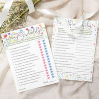 Little Wildflower: Baby Shower Game - All Things Baby and "Guess Who" - Two Game Bundle - 20 Dual-Sided Game Cards