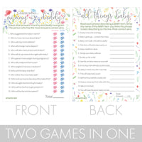 Little Wildflower: Baby Shower Game - All Things Baby and "Guess Who" - Two Game Bundle - 20 Dual-Sided Game Cards