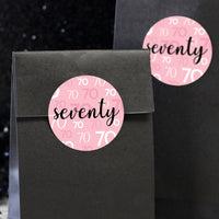 70th Birthday: Pink and Black - Round Favor Stickers - 40 Stickers