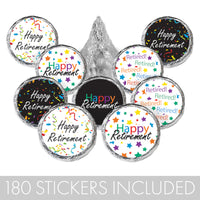 Retirement Party: Colorful Confetti - Favor Stickers - Fits on Hershey Kisses -180 Stickers