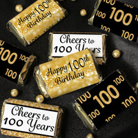 100th Birthday: Black and Gold - Hershey's Miniatures Candy Bar Wrappers Stickers - 45 Pack