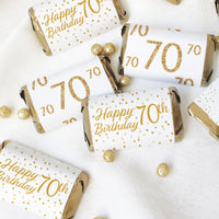 70th Birthday: White and Gold Party - Hershey's Miniatures Candy Bar Wrappers Stickers - 45 Stickers