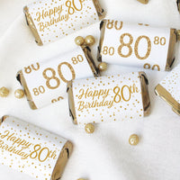 80th Birthday: White and Gold - Hershey's Miniatures Candy Bar Wrappers Stickers - 45 Stickers