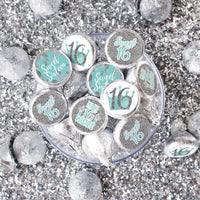 Sweet Sixteen: Teal & Silver - Birthday Party Favor Stickers - Fits on Hershey's Kisses - 180 Stickers