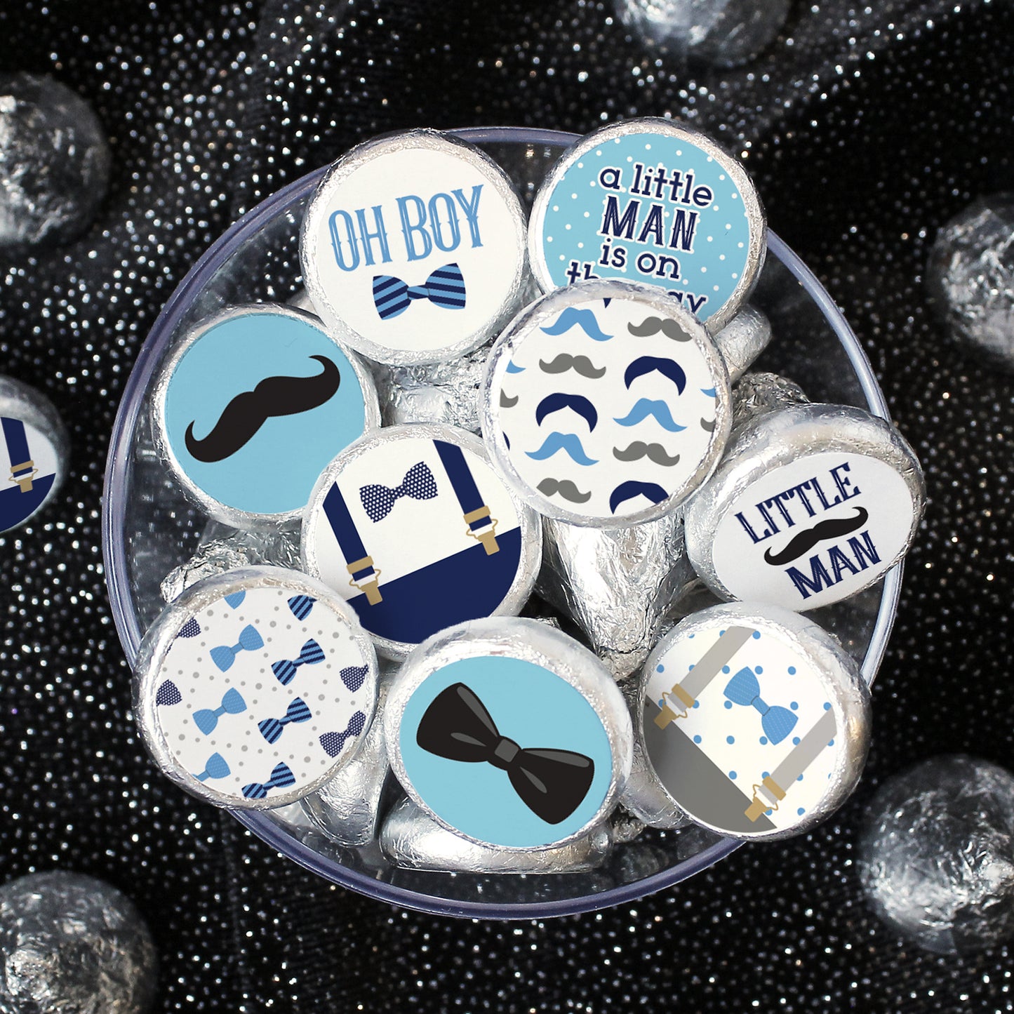 Little Man: Baby Shower - Favor Stickers - Fits on Hershey's Kisses -  180 Stickers