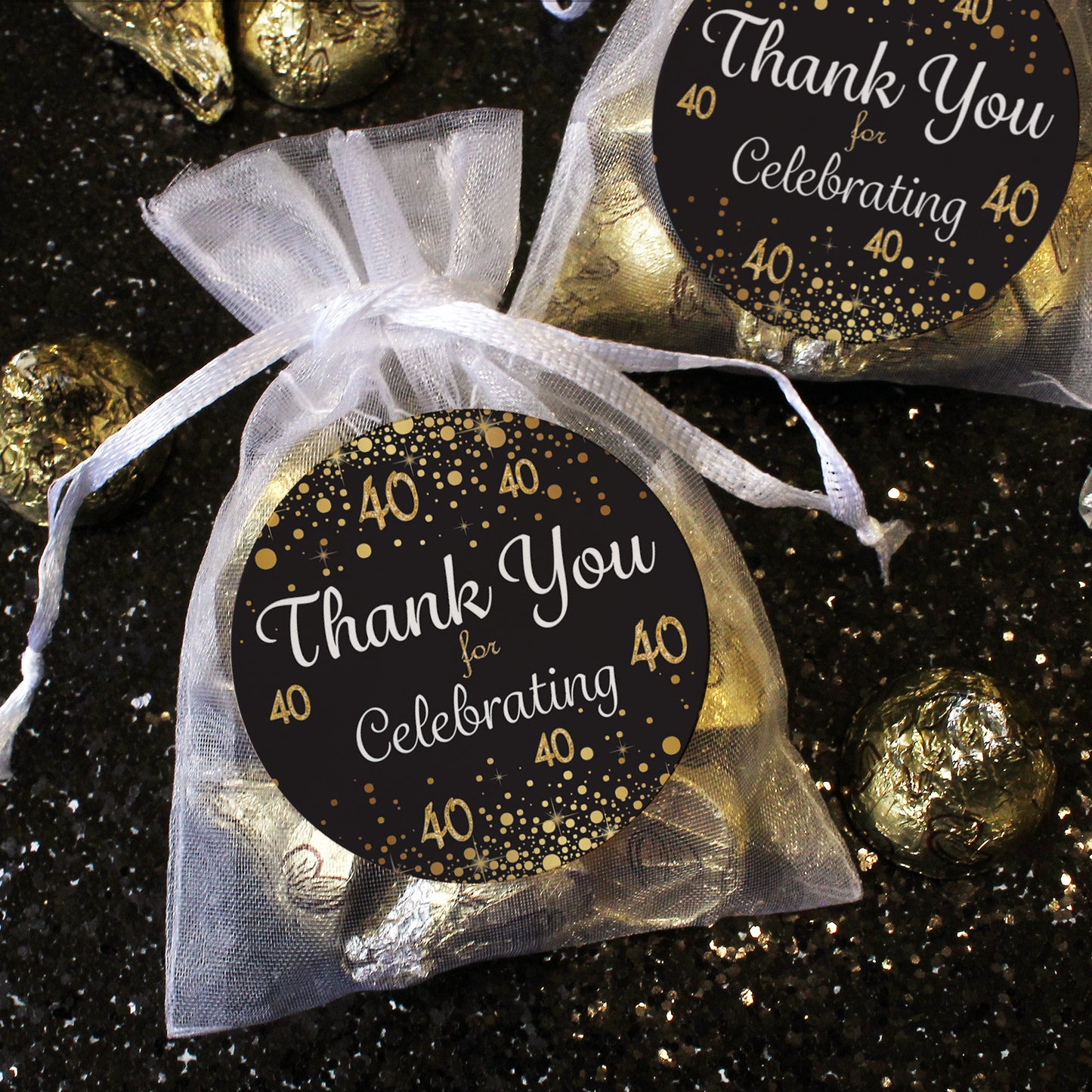 40th Birthday: Black & Gold - Thank You Stickers - 40 Stickers