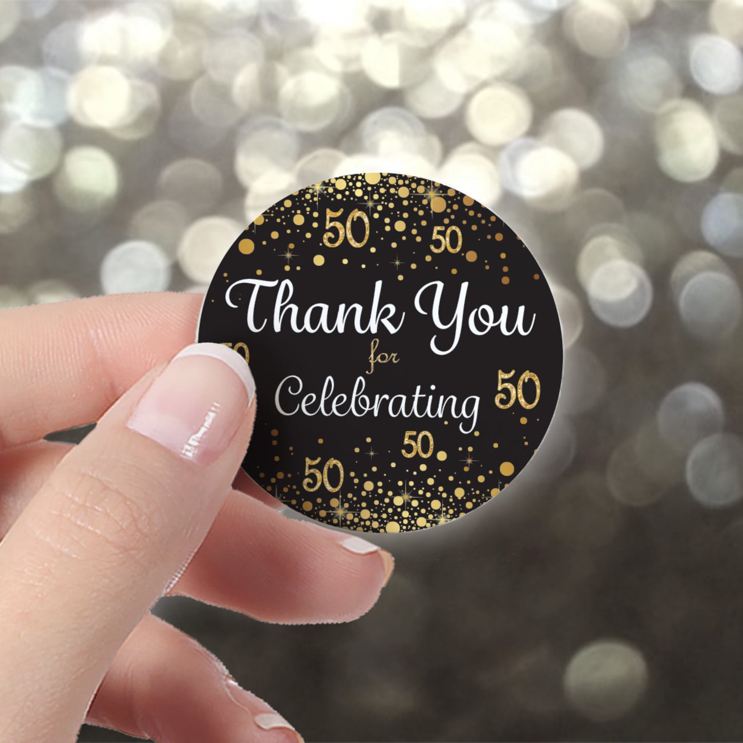 50th Birthday: Black & Gold - Thank You Stickers - 40 Stickers