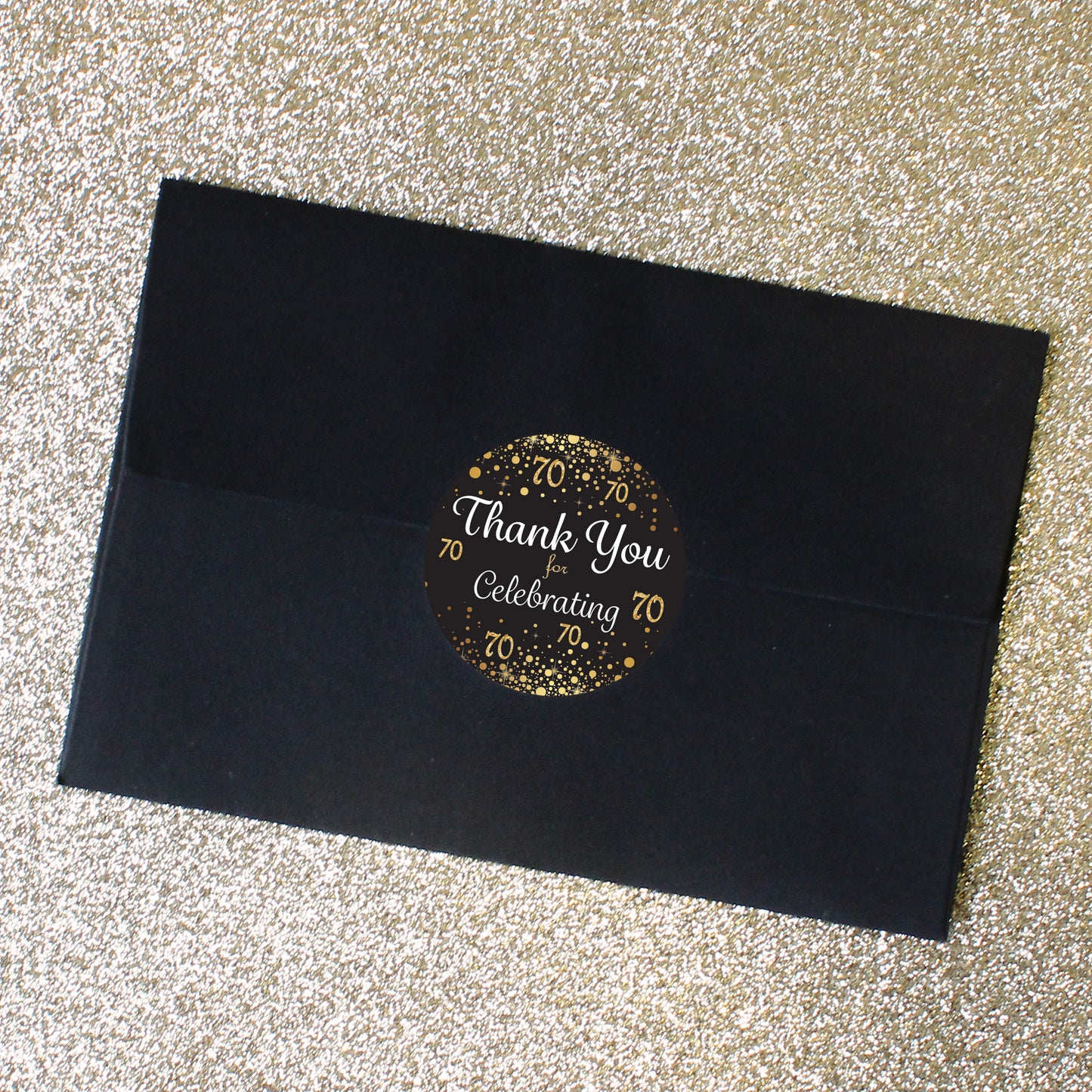 70th Birthday: Black & Gold - Thank You Stickers - 40 Stickers