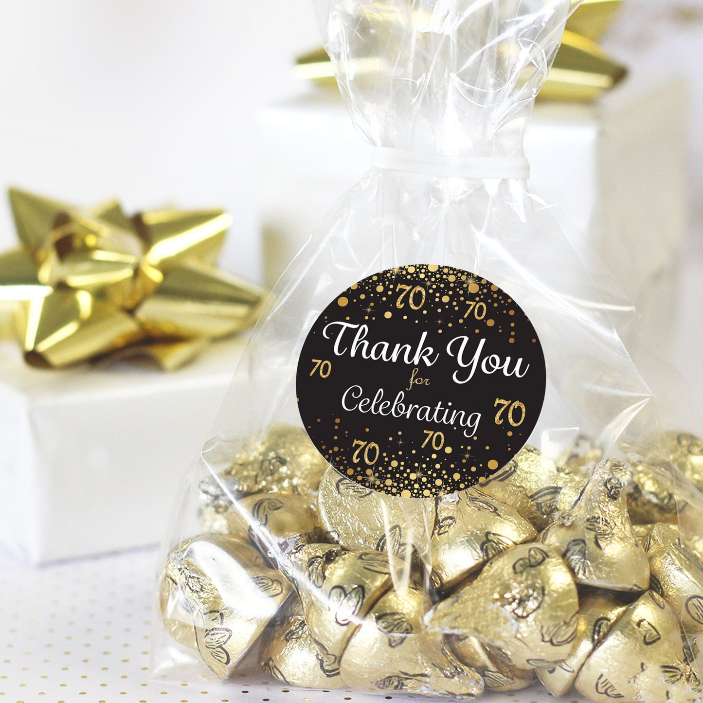 70th Birthday: Black & Gold - Thank You Stickers - 40 Stickers