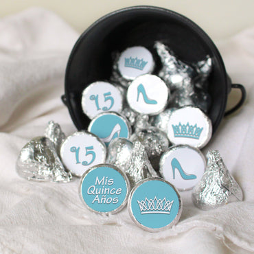Quinceañera: Robin's Egg Blue - Party Favor Stickers - Fits on Hershey's Kisses - 180 Stickers