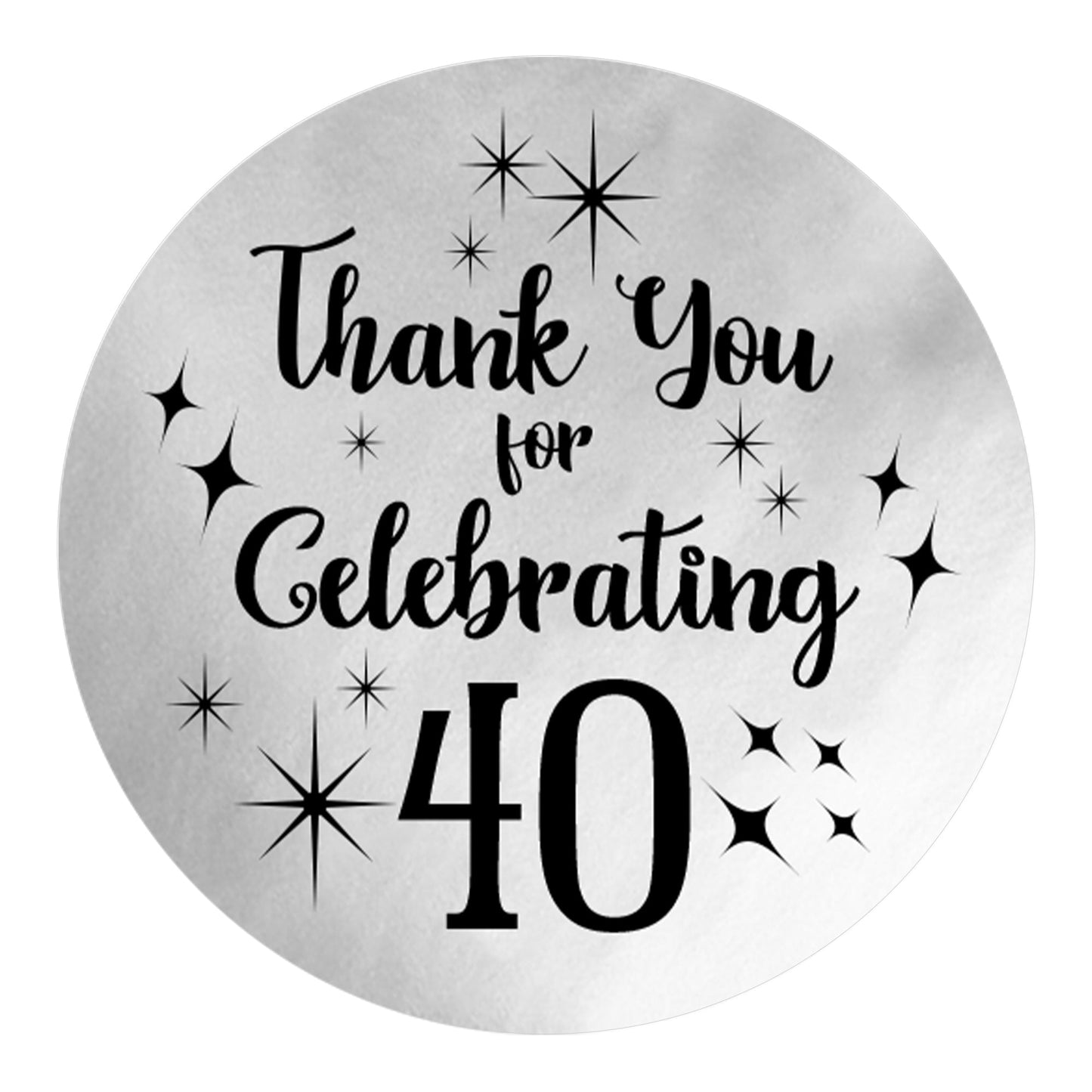 Black and Silver 40th Birthday Thank You Stickers - 40 Labels