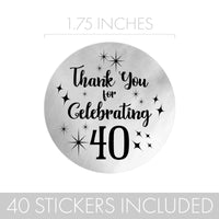 Celebrate with Black and Silver 40th Birthday Thank You Stickers - 40 Labels 