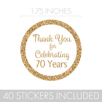Show your appreciation with these beautiful white and gold 70th birthday thank you stickers.