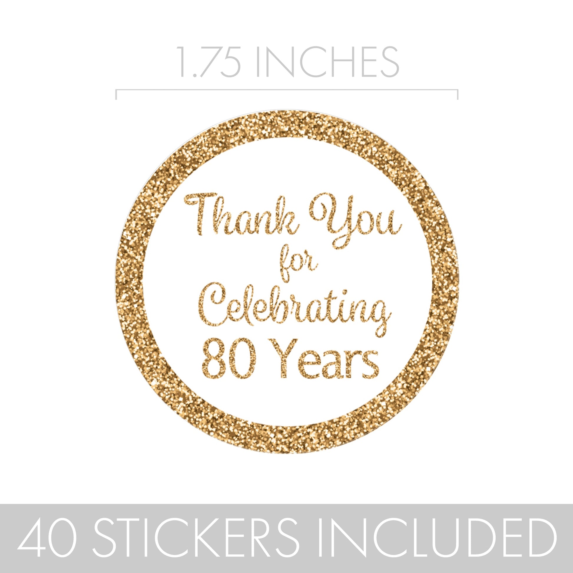 Celebrate an 80th Birthday with 40 White and Gold Thank You Stickers