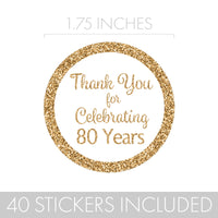 Celebrate an 80th Birthday with 40 White and Gold Thank You Stickers