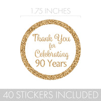 Show your gratitude with these beautiful White and Gold 90th Birthday Thank You Stickers - 40 Labels. 