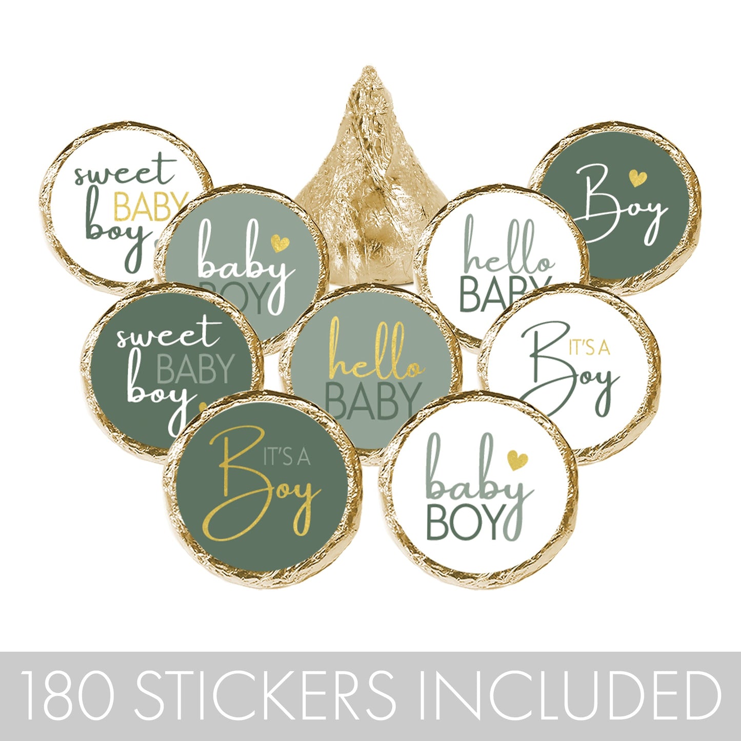 Sweet Baby Boy: Green -  It’s a Boy Baby Shower Party Favor Stickers -180 Stickers