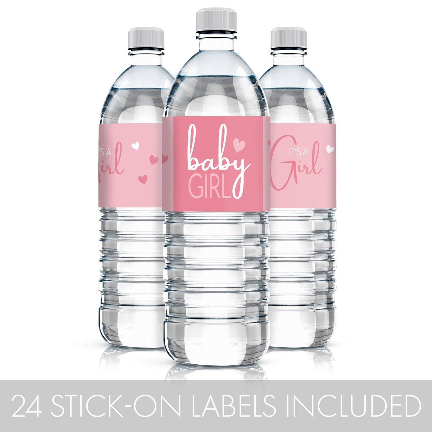 24 stickers of Pink It's a Girl water bottle labels to decorate your baby shower