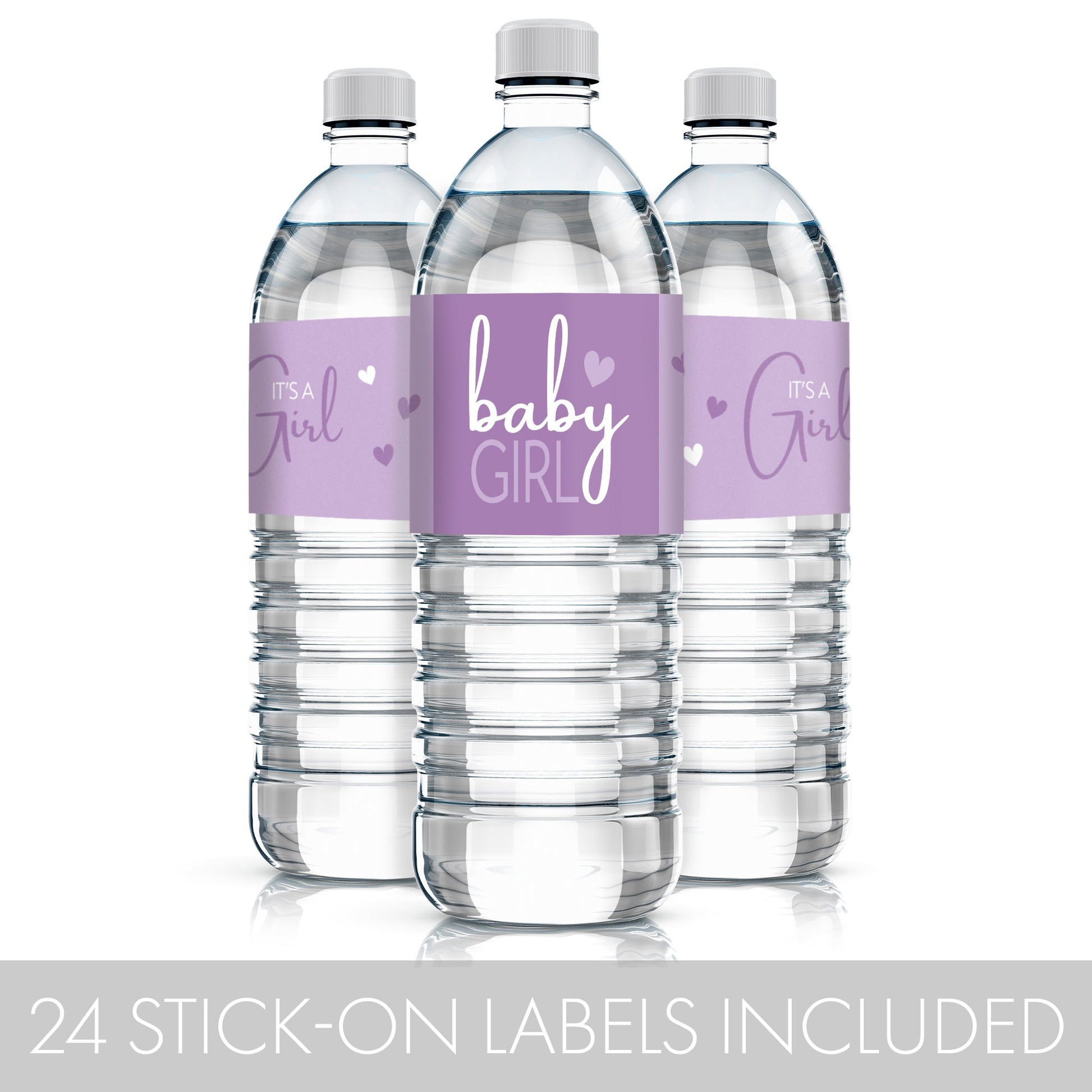 water bottle labels in purple for baby girl shower