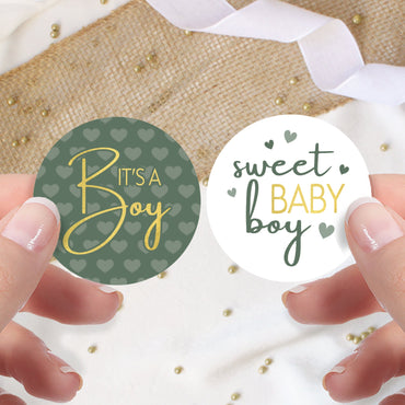 Sweet Baby Boy: Green - It’s a Boy Baby Shower Stickers  - 40 Stickers