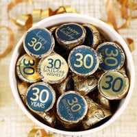 180 navy blue and gold foil stickers designed for 30th birthday Hersheys Kisses