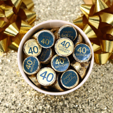 180 navy blue and gold foil stickers designed for 40th birthday Hersheys Kisses