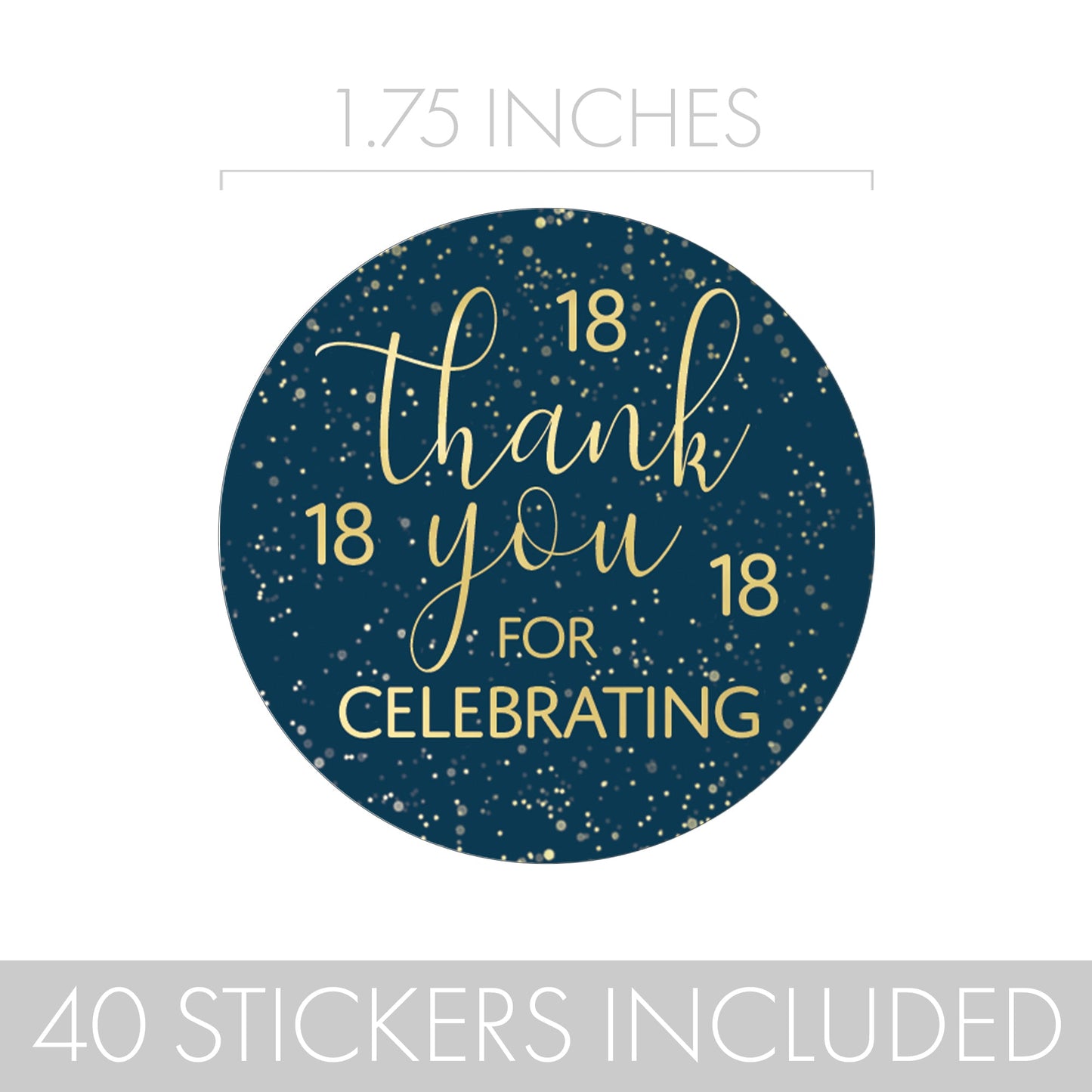 Milestone birthday thank you stickers in navy and gold