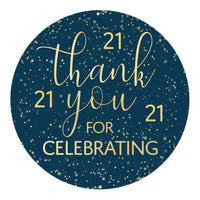 Navy Blue and Gold 21st Birthday Thank You Stickers
