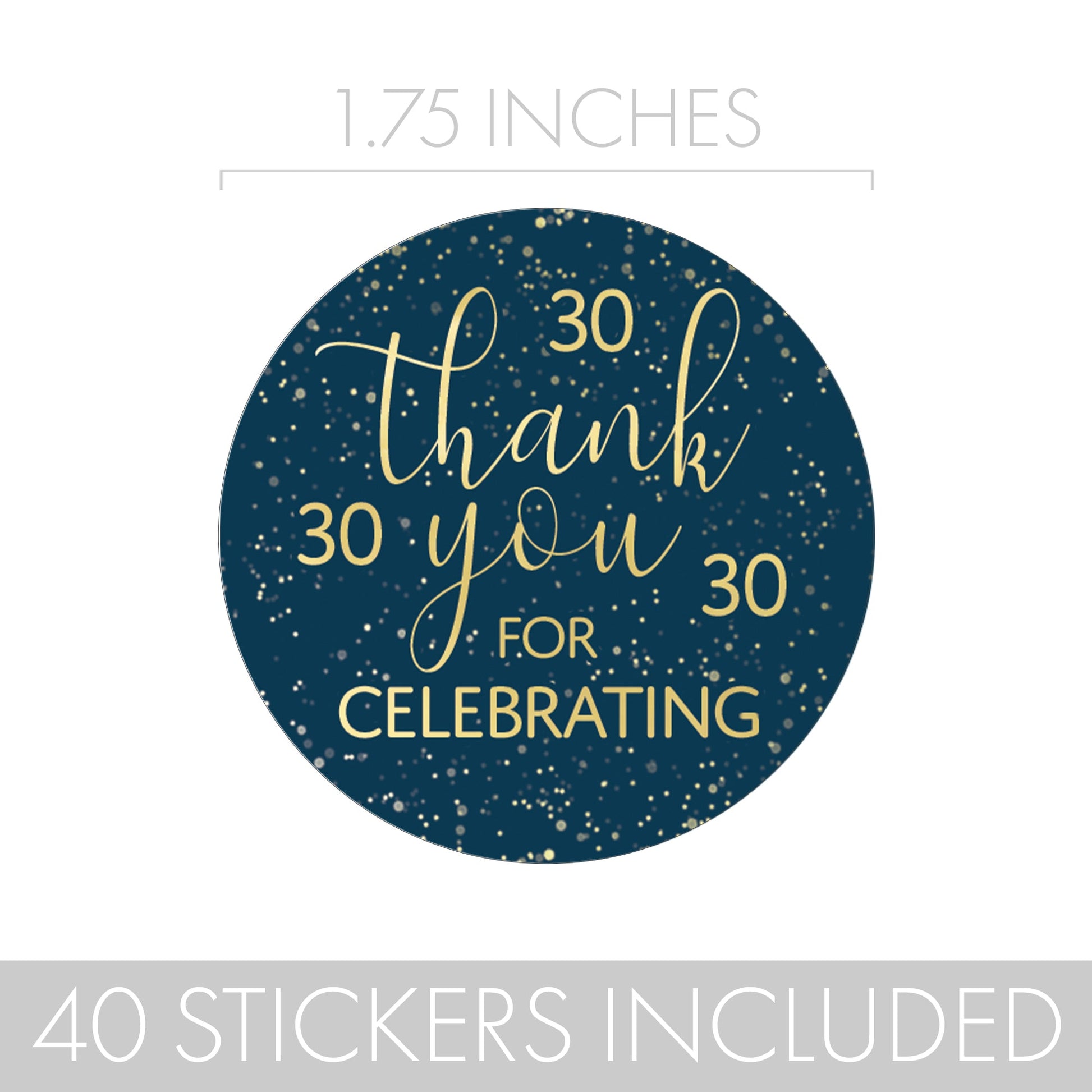 Celebrate 30 with Navy Blue and Gold Thank You Stickers
