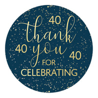 Navy Blue and Gold 40th Birthday Thank You Stickers
