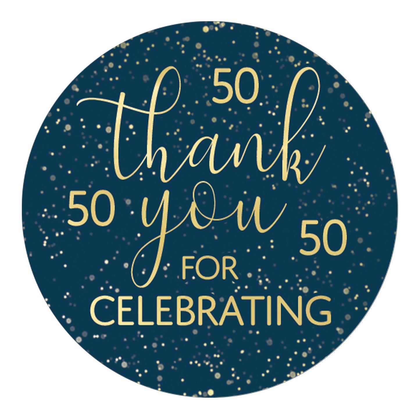 50th Birthday Thank You Stickers in Navy Blue and Gold