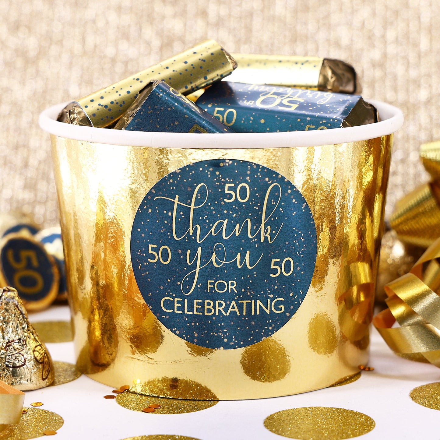 Navy Blue and Gold 50th Birthday Party Thank You Stickers for Your Guests