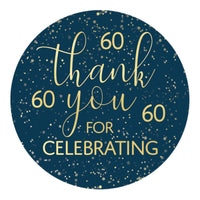 Navy Blue and Gold Milestone Birthday Thank You Stickers for 60th Celebration