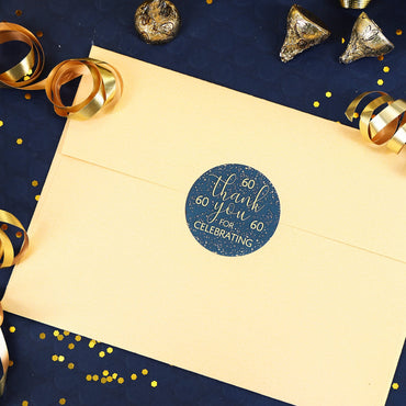 Decorate Your 60th Birthday Gifts with Navy Blue and Gold Thank You Stickers