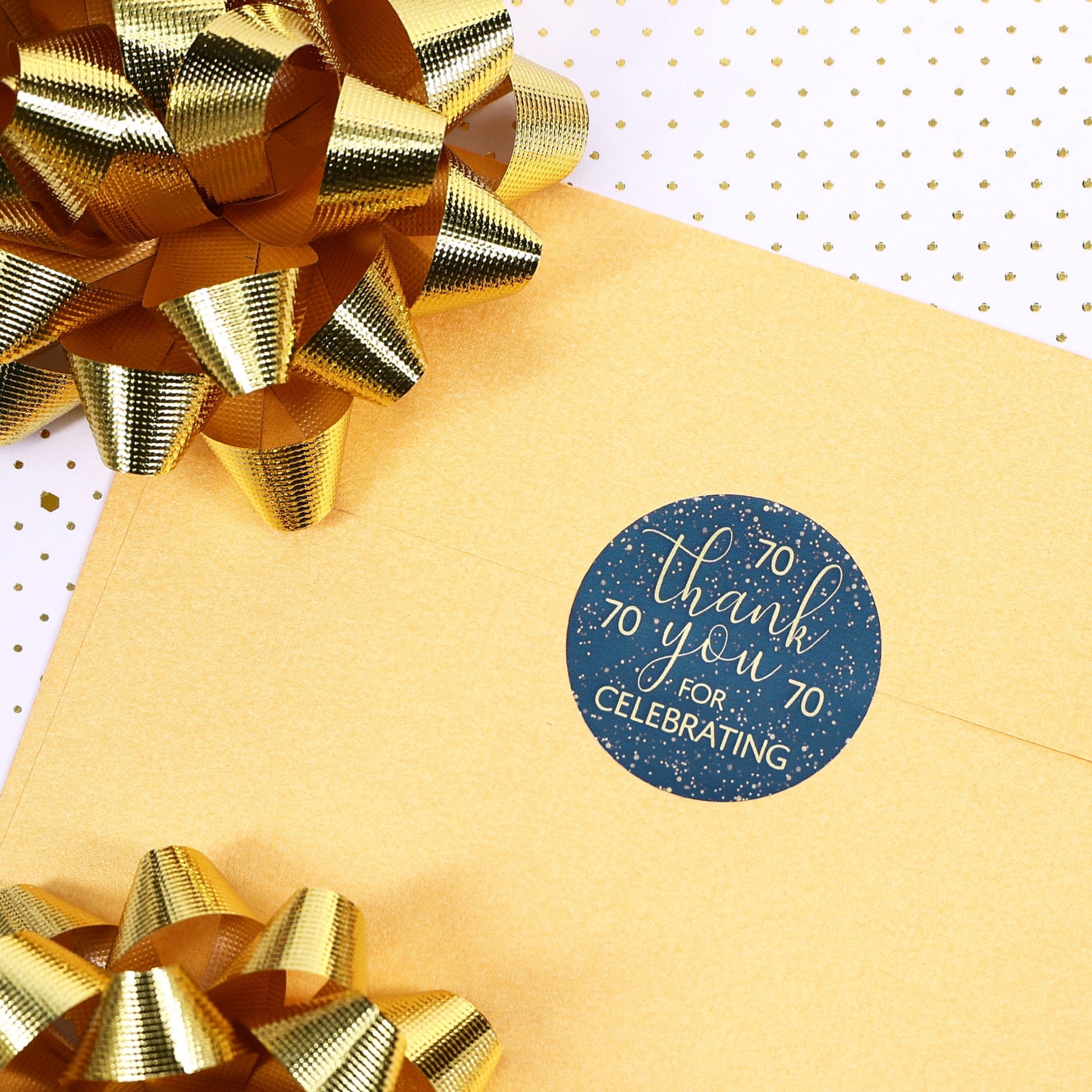 Customize your 70th birthday thank you cards with Navy Blue and Gold Stickers for a personal touch.
