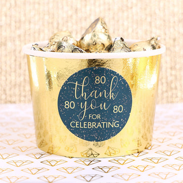Express Gratitude with Navy Blue and Gold Milestone Birthday Thank You Stickers for 80th Celebration