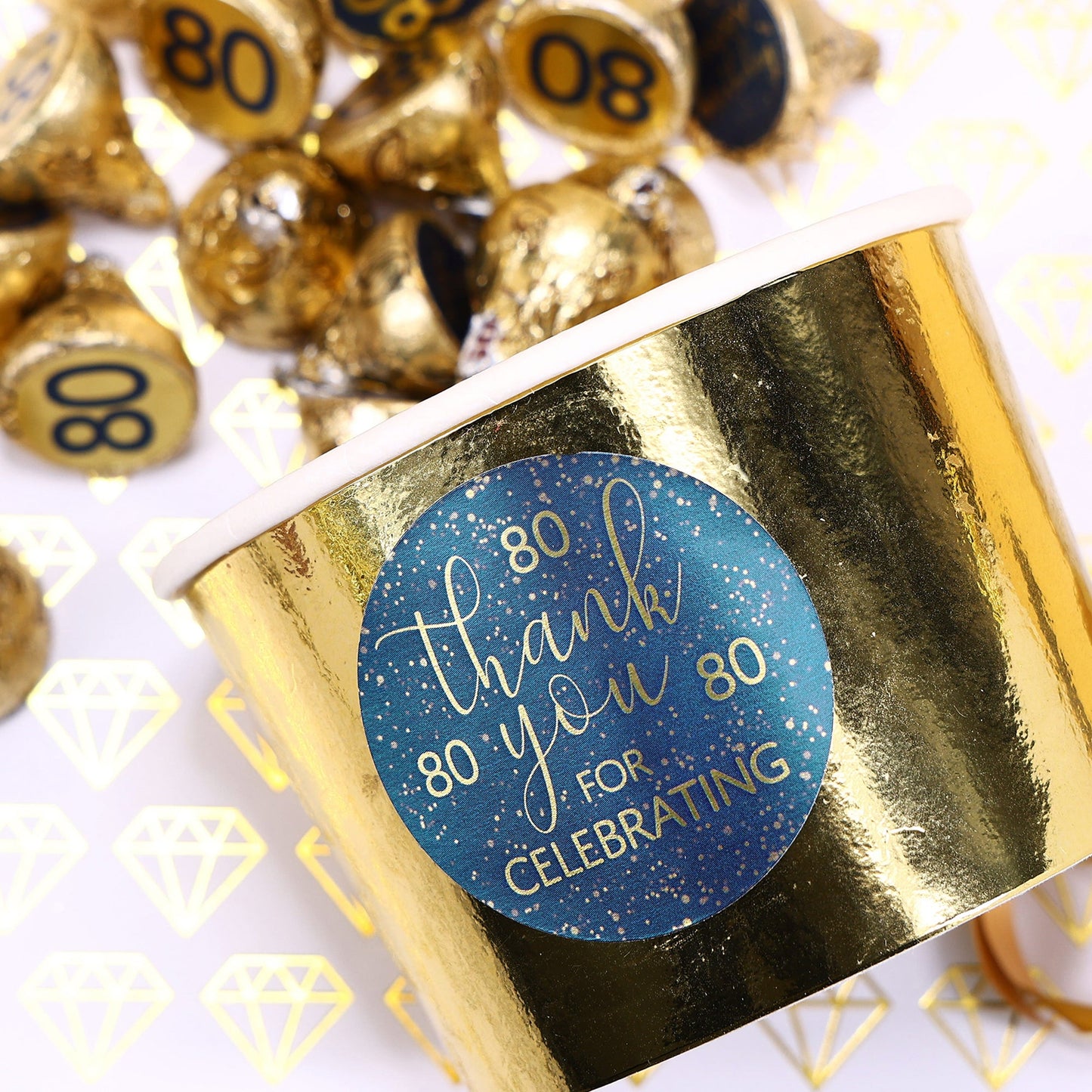 Decorate Your 80th Birthday Gifts with Navy Blue and Gold Thank You Stickers