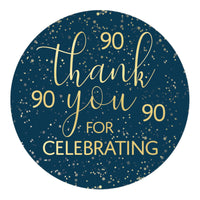 Navy Blue and Gold Milestone Birthday Thank You Stickers - 90th