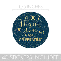 Customize your 90th birthday thank you cards with Navy Blue and Gold Stickers to add a personal touch.
