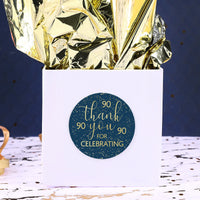 Dress up your 90th birthday presents with Navy Blue and Gold Thank You Stickers to make them extra special.