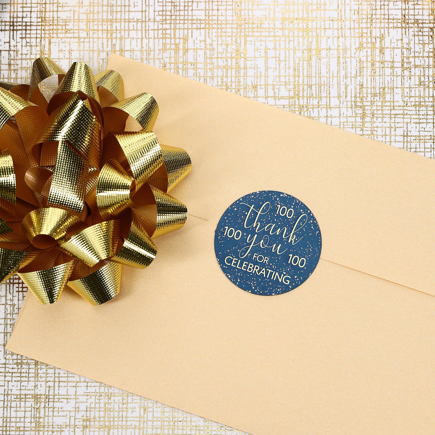navy blue and gold thank you stickers for 100th birthday celebration