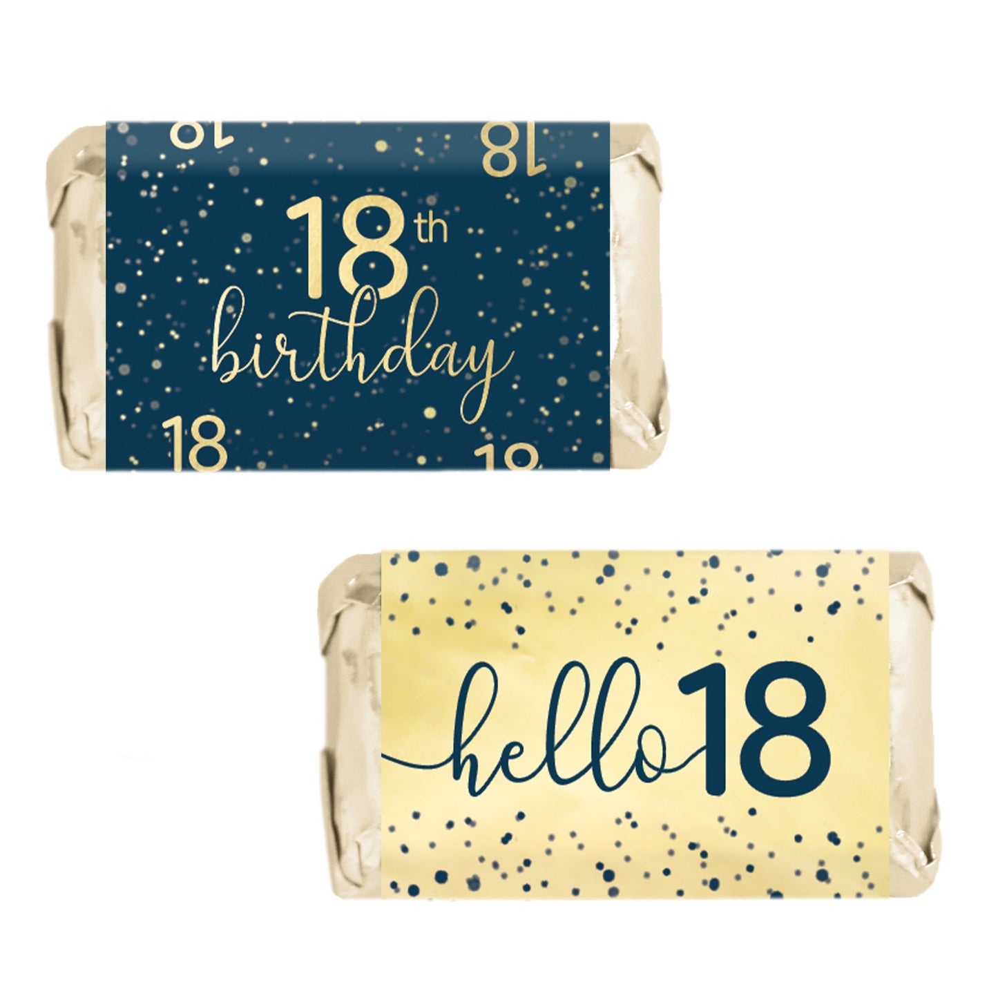 Navy Blue and Gold 18th Birthday Hershey's® Miniatures Candy Bar Wrappers Stickers